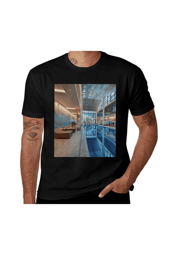 Calming Relaxing Pool Seats-Spa-Turquoise-Pale Blue-White Casual Streetwea Everyday Tshirt Comfortable Wear tee shirt