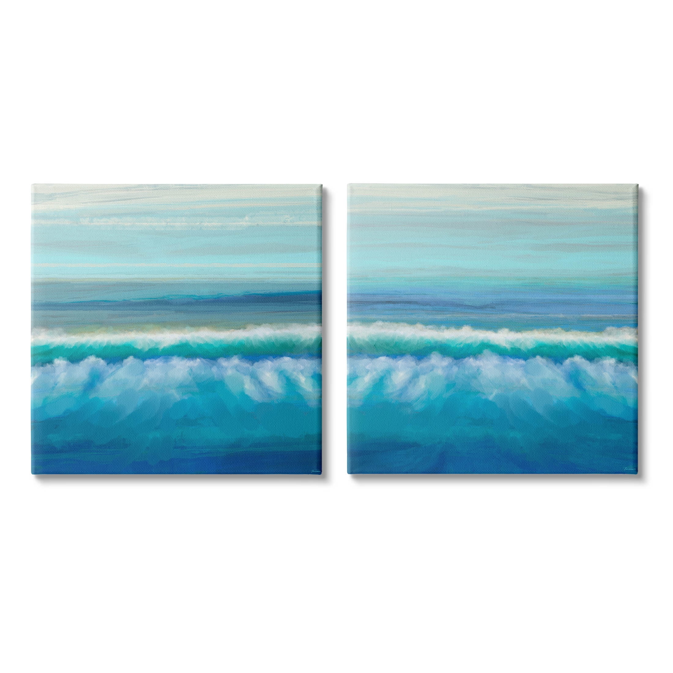 Calming Sea Waves Ocean Foam Coastal Painting Gallery Wrapped Canvas Print Wall Art, Set of 2