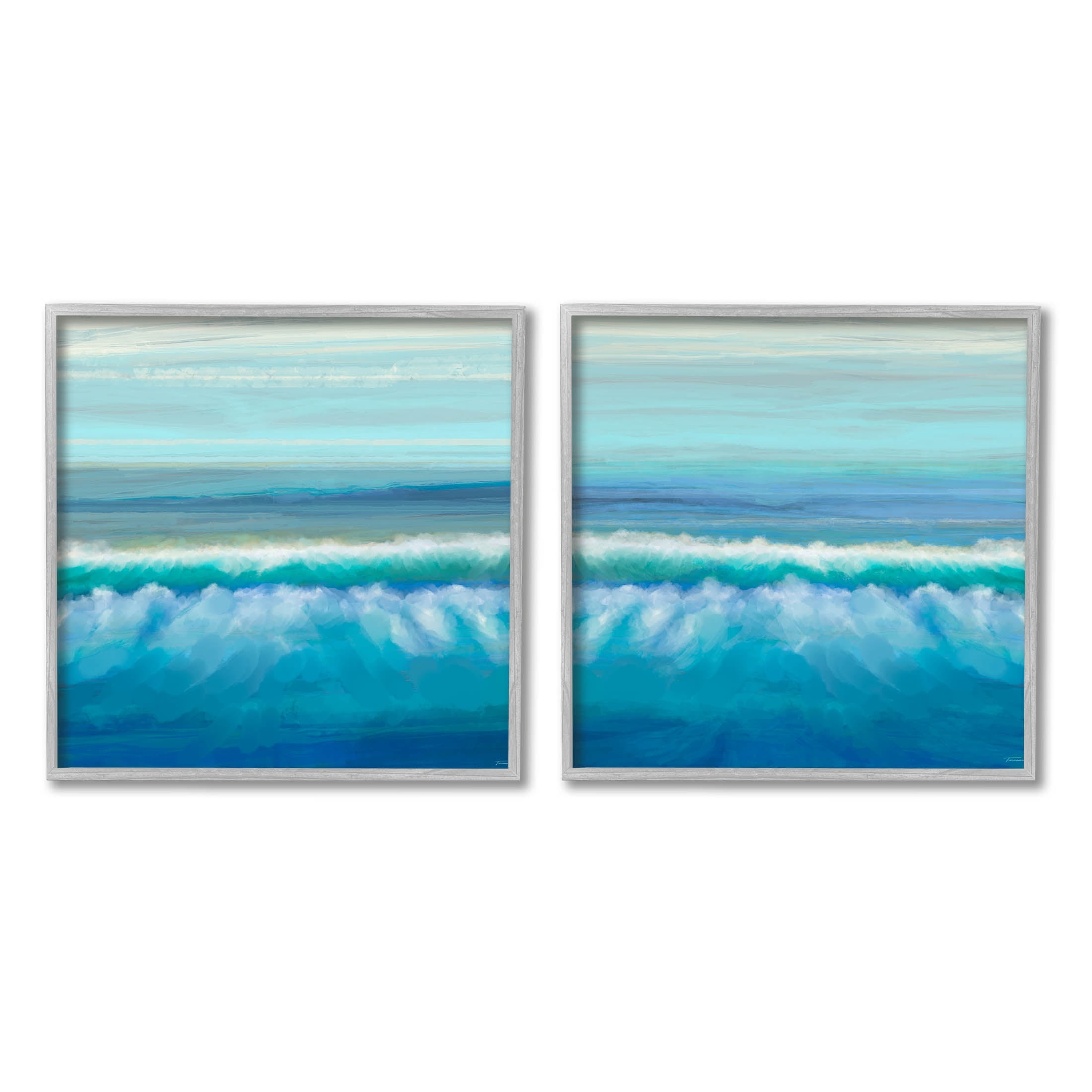 Calming Sea Waves Ocean Foam Coastal Painting Gray Framed Art Print Wall Art, Set of 2
