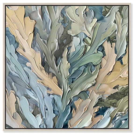 Calming Seaweed Beach Coastal Inspired Canvas Wall Art by Art Remedy, Silver Floater Frame, 40"x40"
