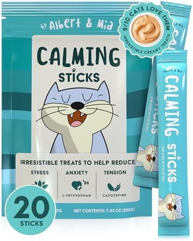 Calming Sticks Lickable Calming  Treats for Stress and Anxiety Relief for Cats, Irresistible - Vet Recommended (Sleeping Aid, Vet Visits, Grooming, Car Rides, Plane) 20 Pack