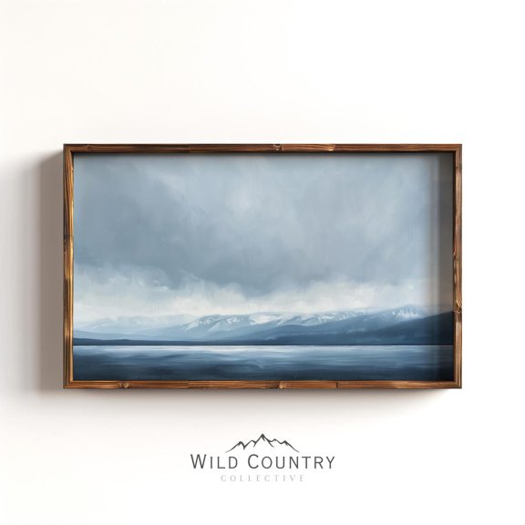 Calming Storm Clouds Wall Art, Vintage Lake, Flathead, Mountain, Montana, Rustic House, Coastal Living Room And Gallery Wall Decor