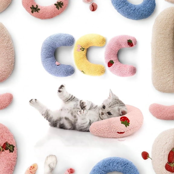 Calming U-Shaped Pet Pillow and Soft Blanket Set for Dogs Cats, Cozy Sleeping Cushion Pet Bed Supplies, Valentines Day Gifts Easter Gifts (Random Color 1Pcs) C