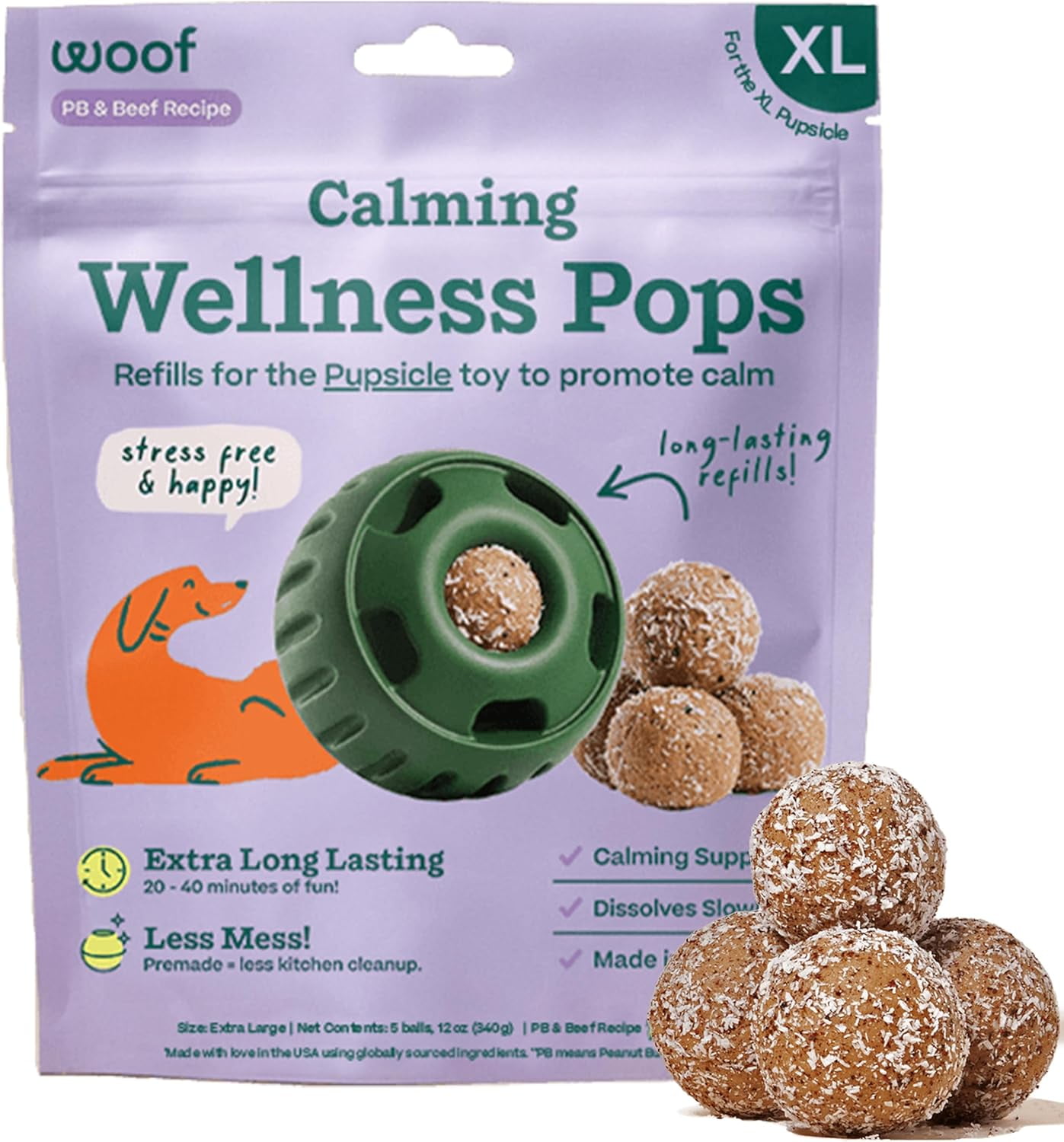 Calming Wellness Pops - Calming Dog Treats - Long-Lasting Refills For The Pupsicle Toy To Promote Calm - Magnesium For Dogs- Xl Pops - 5 Count
