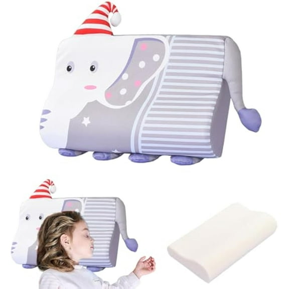 Calmlye Sensory Pillow, Breathable Memory Foam Toddler Pillow with Cute Animal Design, Ergonomic Soft Support for Boys and Girls, Easy to Carry, Suitable for Various Scenarios (Elephant)