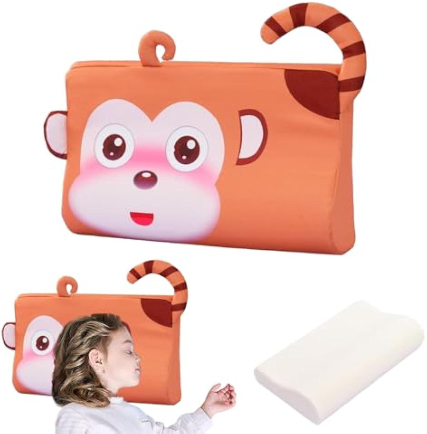 Calmlye Sensory Pillow, Breathable Memory Foam Toddler Pillow with Cute Animal Design, Ergonomic Soft Support for Boys and Girls, Easy to Carry, Suitable for Various Scenarios (Monkey)