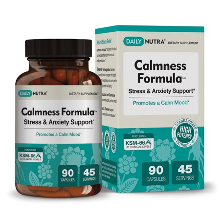 Calmness Formula by DailyNutra - Stress and Anxiety Relief Pills - Supplement Promotes a Natural Calm Mood | Effective & Safe - Featuring Clinically Studied KSM-66 Ashwagandha (90 Capsules)