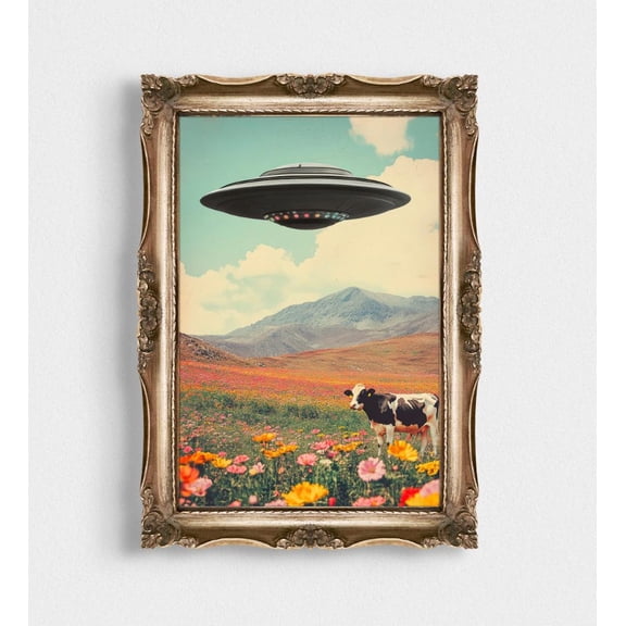 Calmness Ufo Art Poster, Trippy Cosmic Wall Art, Retro Vintage Space Decor, Surreal Art Poster For Unique Home Aesthetic,, 8x12 UNFRAMED