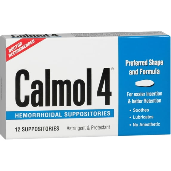 Calmol 4 Astringent and Protectant Hemorrhodial Suppositories, 12 ea, 3 Pack