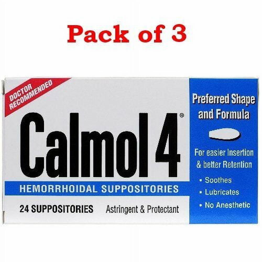 Calmol 4 Hemorrhoidal Suppositories Astringent & Protectant, 24Ct, 3-Pack