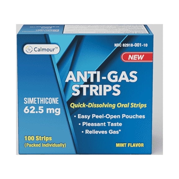 Calmour Anti-Gas, Gas Relief Quick Dissolving Strips Pack of 100