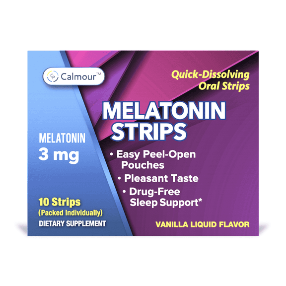 Calmour Melatonin 3 mg Oral Dissolving Strips, box of 10 strips