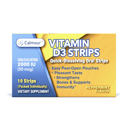 Calmour Vitamin D3 Quick Dissolving Oral Strips Dietary Supplements Pack of 10