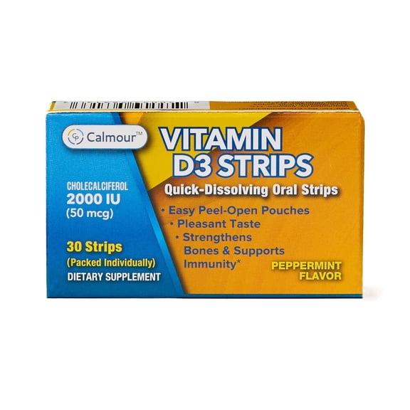 Calmour Vitamin D3 (cholecalciferol) 2000 IU Oral Dissolving Strips, Pack of 30 strips