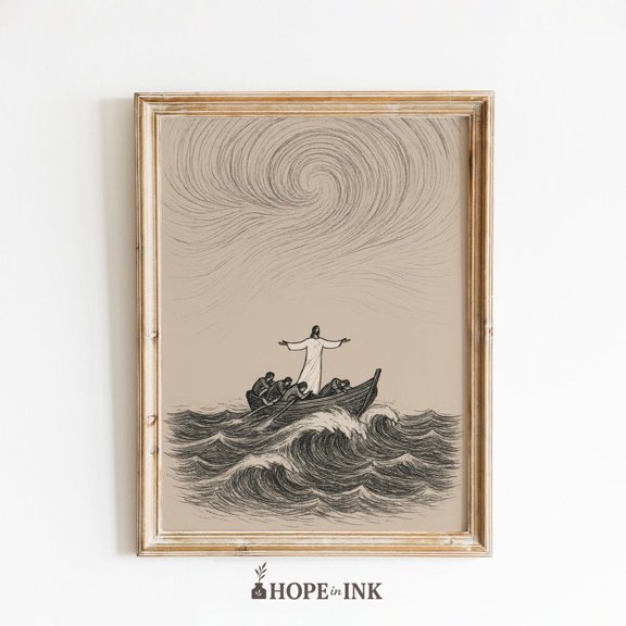 Calms Storm Christian Boat Line Wall Decor Unframed Paper Print