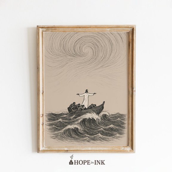 Calms Storm Jesus Boat Line Wall Decor Unframed Paper Print