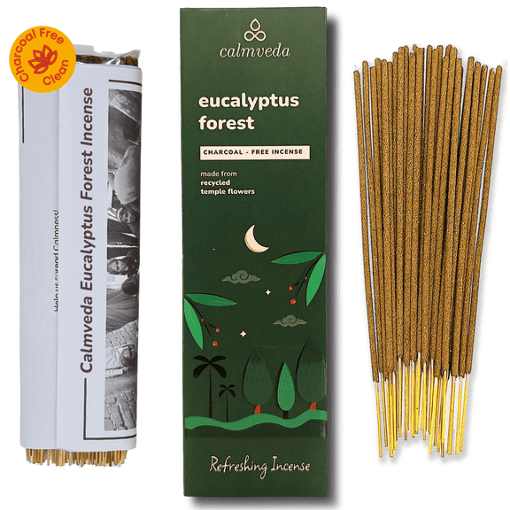 Calmveda Eucalyptus Incense Sticks -80 Charcoal Free Incense Sticks, Uses Upcycled Flowers