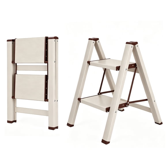 Calmwrd Step Ladder Folding 2 Step Ladders Off White Aluminum Step Stool