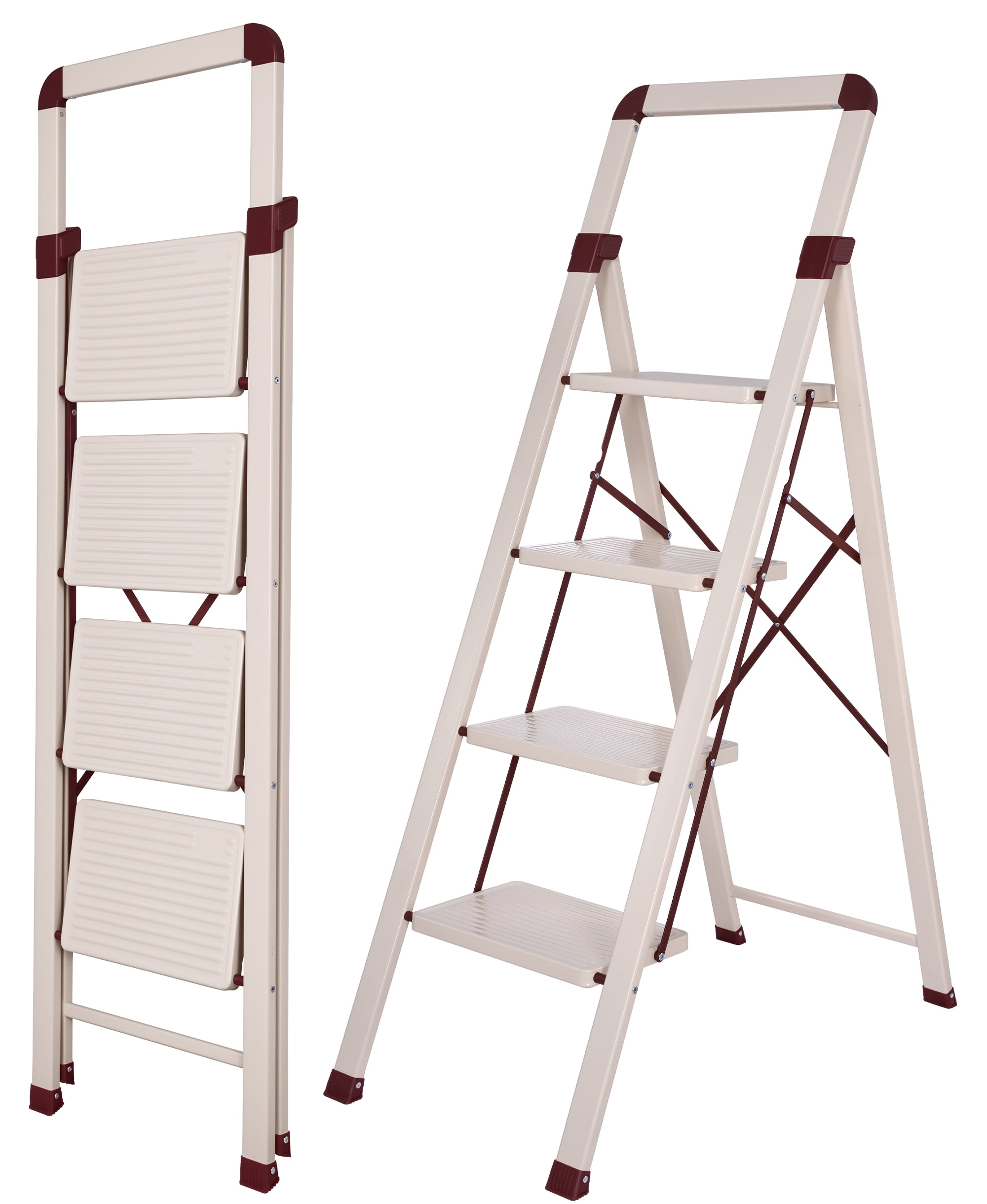 Calmwrd Step Ladder Folding 4-Step Off-White Finish Foldable Step ...