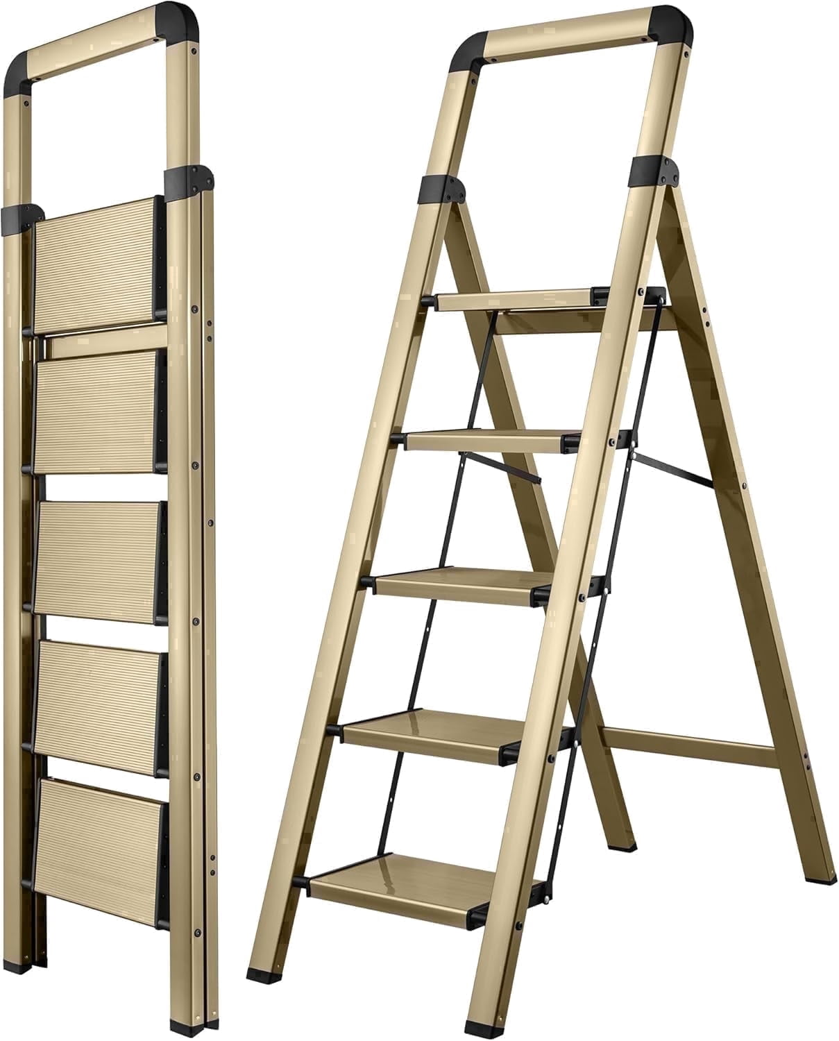 458 Ladder Calmwrd Step Ladder Folding 5-Step Champagne Gold Finish Aluminum ...