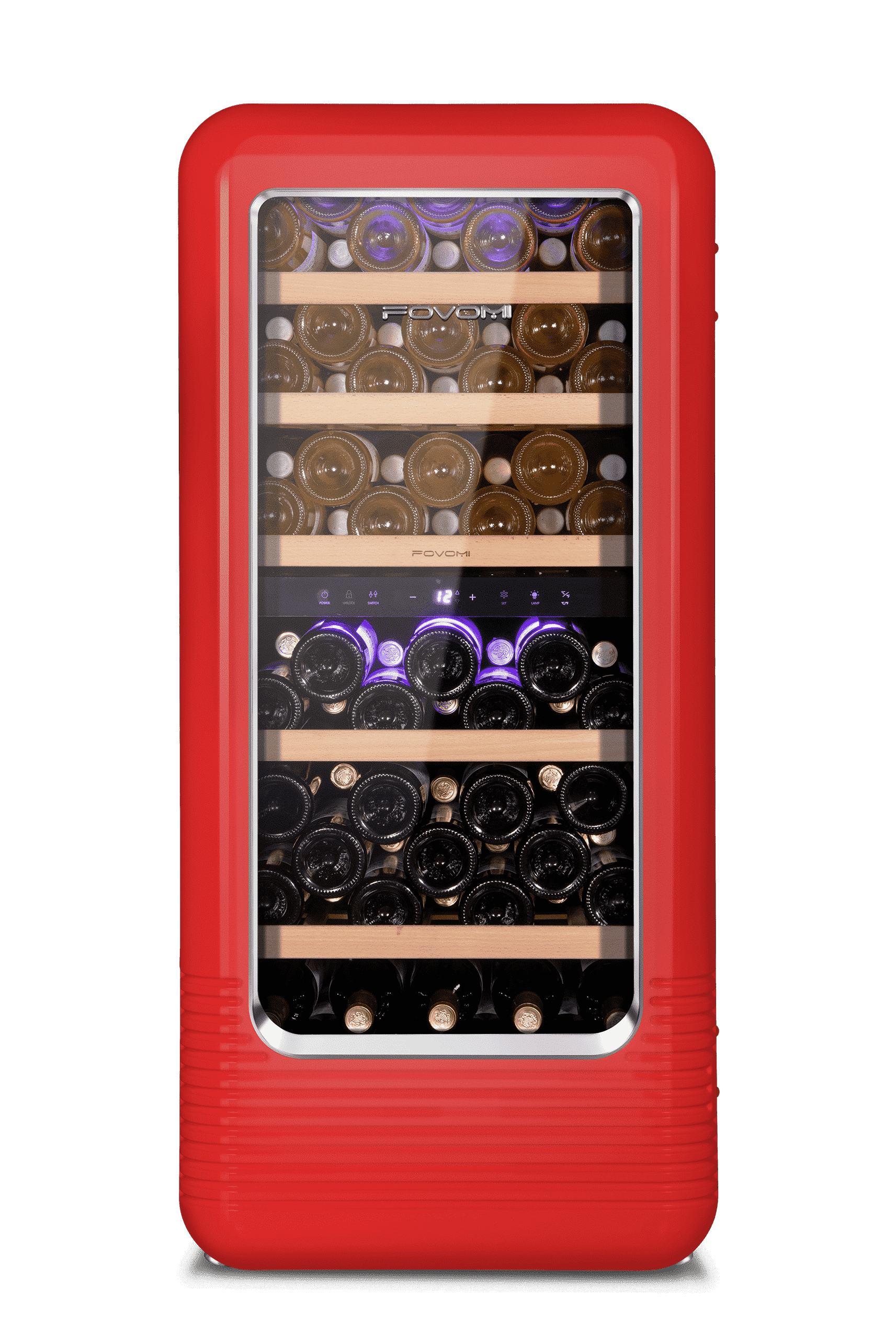 FOVOMI Wine Fridge,91-bottle Wine Cooler Refrigerators Beech Wooden Shelves Dual Zone Large Wine Beverage Freestanding Cellar(Red)