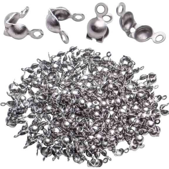 Calotte Ends,200Pcs Stainless Steel Open Clamshell Knot Covers Fold-Over Bead Tips for Necklace Bracelet Jewelry Making