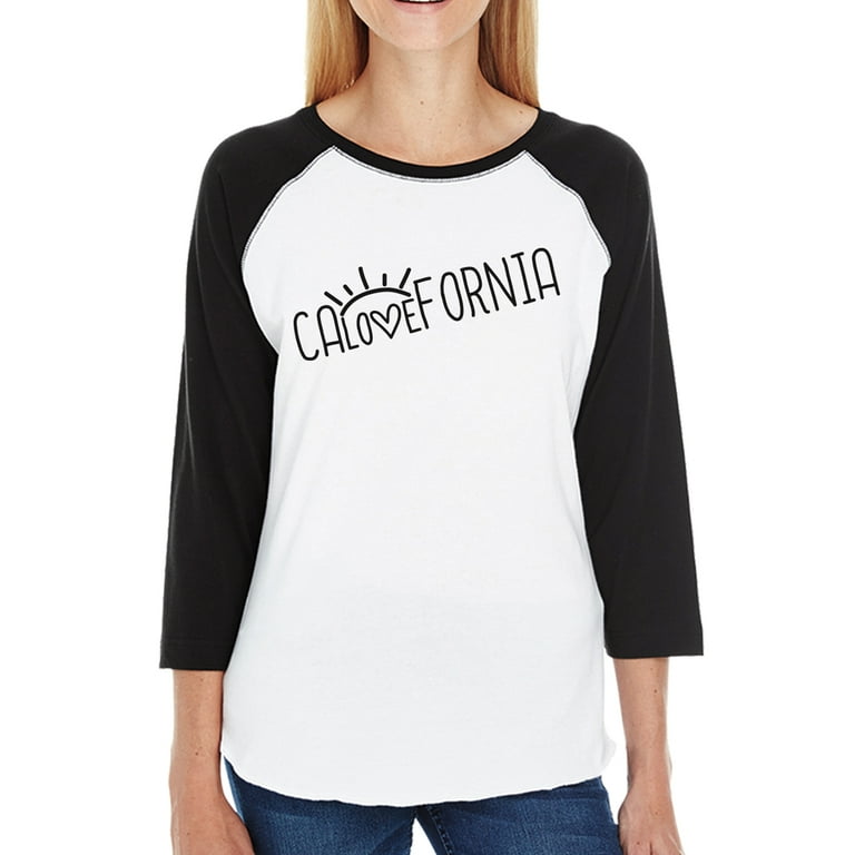 Calovefornia Womens Cute Baseball Tee 3/4 Black Sleeve Raglan