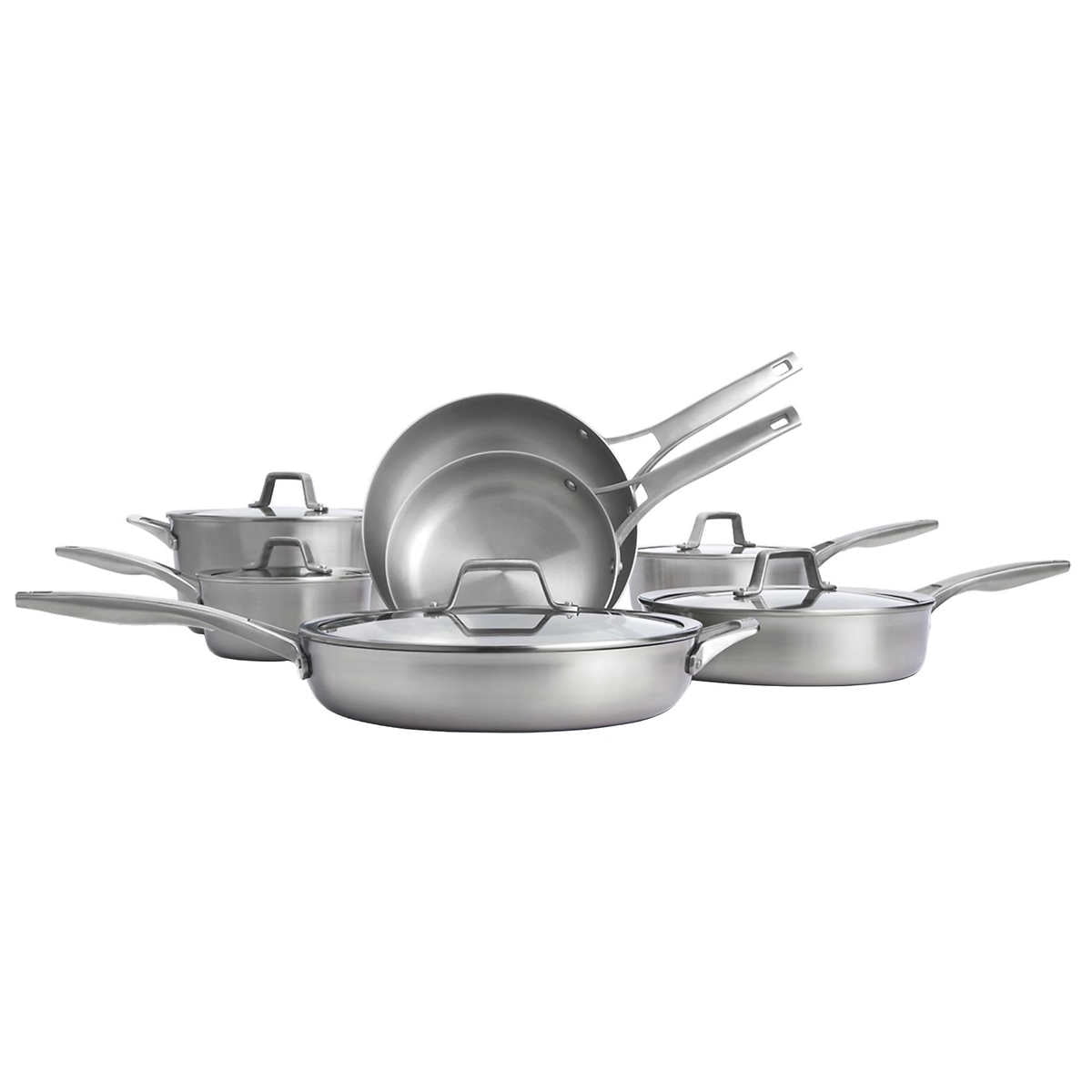 12-Piece Stainless Steel Cookware Set in Gray and Stainless Steel 12-Piece Stainless Steel Cookware Set in Gray and Stainless Steel