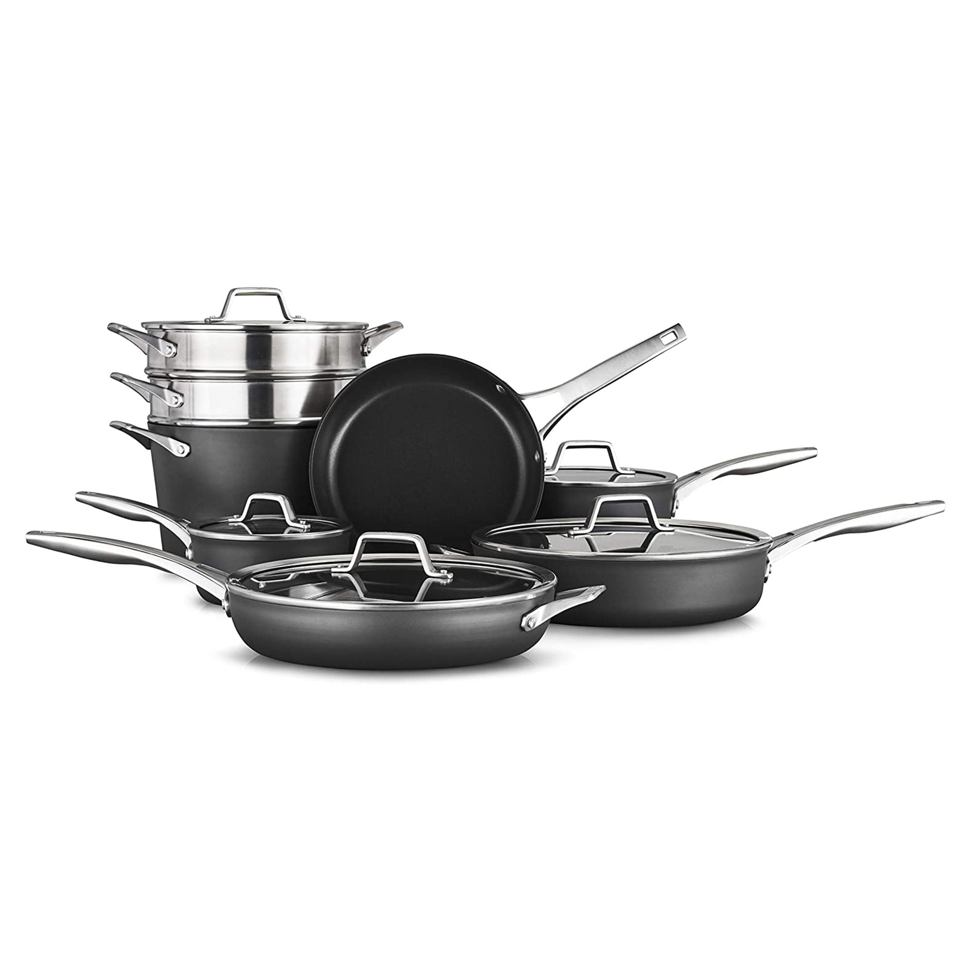  Calphalon 15-Piece Pots and Pans Set, Stackable Nonstick  Kitchen Cookware with Stay-Cool Stainless Steel Handles, Black: Home &  Kitchen