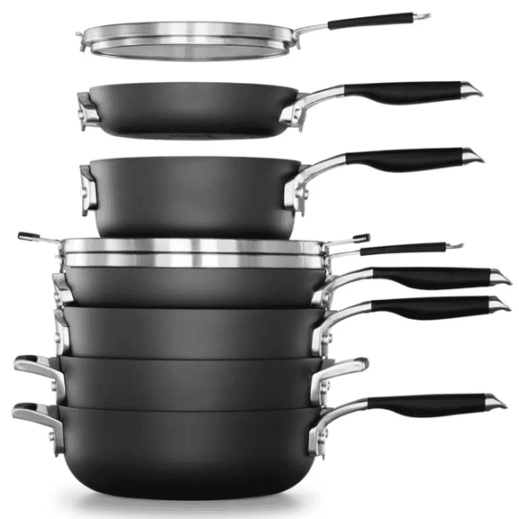 Calphalon AquaShield Nonstick 9Piece SpaceSaving Cookware Set, Stackable Pans, StayCool Handles, DishwasherSafe