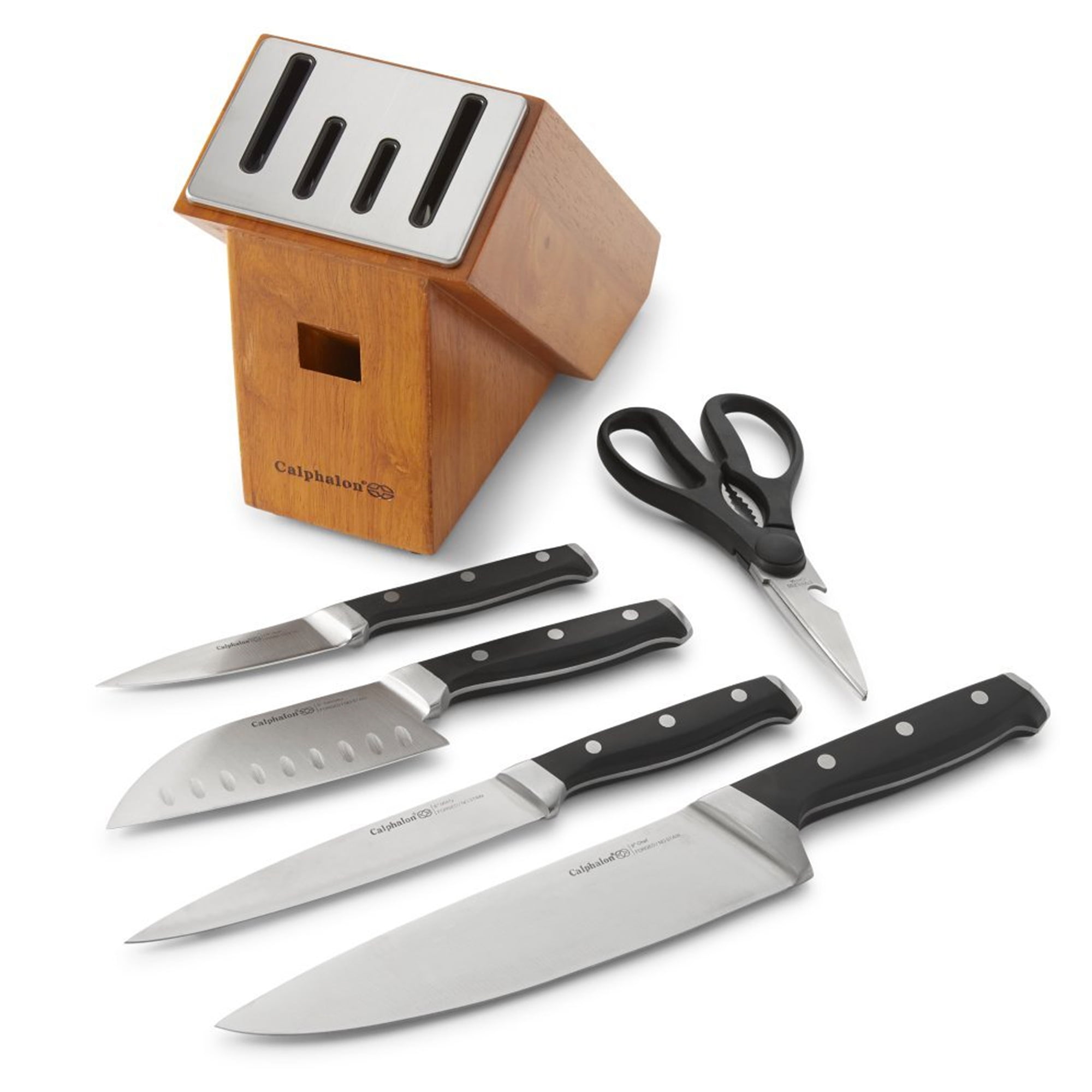 Vintage Chicago Cutlery Knife Block w/ 6 Knives & Sharpener