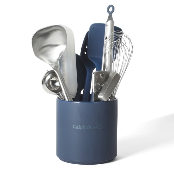 Calphalon Edge Kitchen Utensil and Gadget Set with Crock, 10-Piece Cooking Utensils, Navy, Stainless Steel and Silicone Tools and Gadget Set - Blue