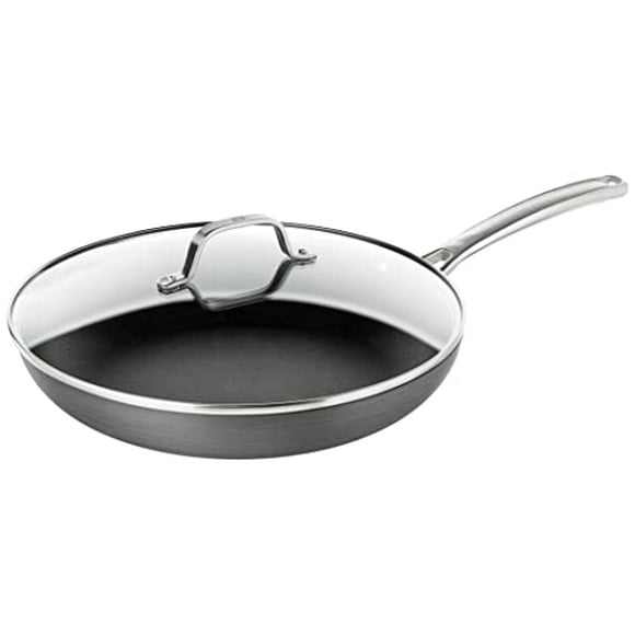 Calphalon Nonstick Frying Pan with Lid and Stay-Cool Handles, Dishwasher Safe, 12-Inch, Grey