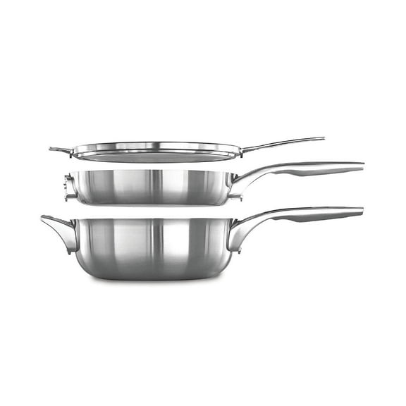 Calphalon Premier Space Saving Stainless Steel 3 Piece Set, 10-Inch Stack Cookware Set