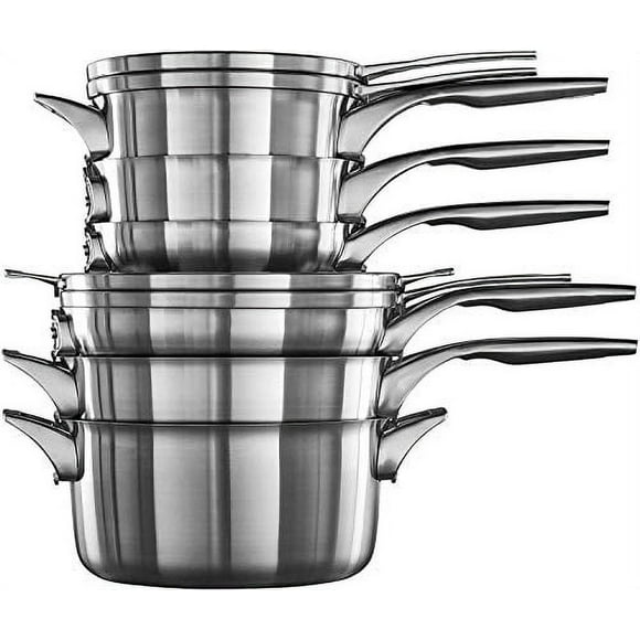 Calphalon Premier Space-Saving Stainless Steel Pots and Pans, 10-Piece Cookware Set