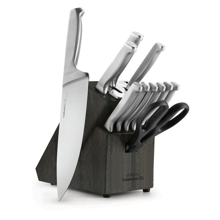 Select by Calphalon™ Self-Sharpening Knife Set with Block, Cutlery Set,  15-Piece, with SharpIN™ Self-Sharpening Knife Block, Dark Wood