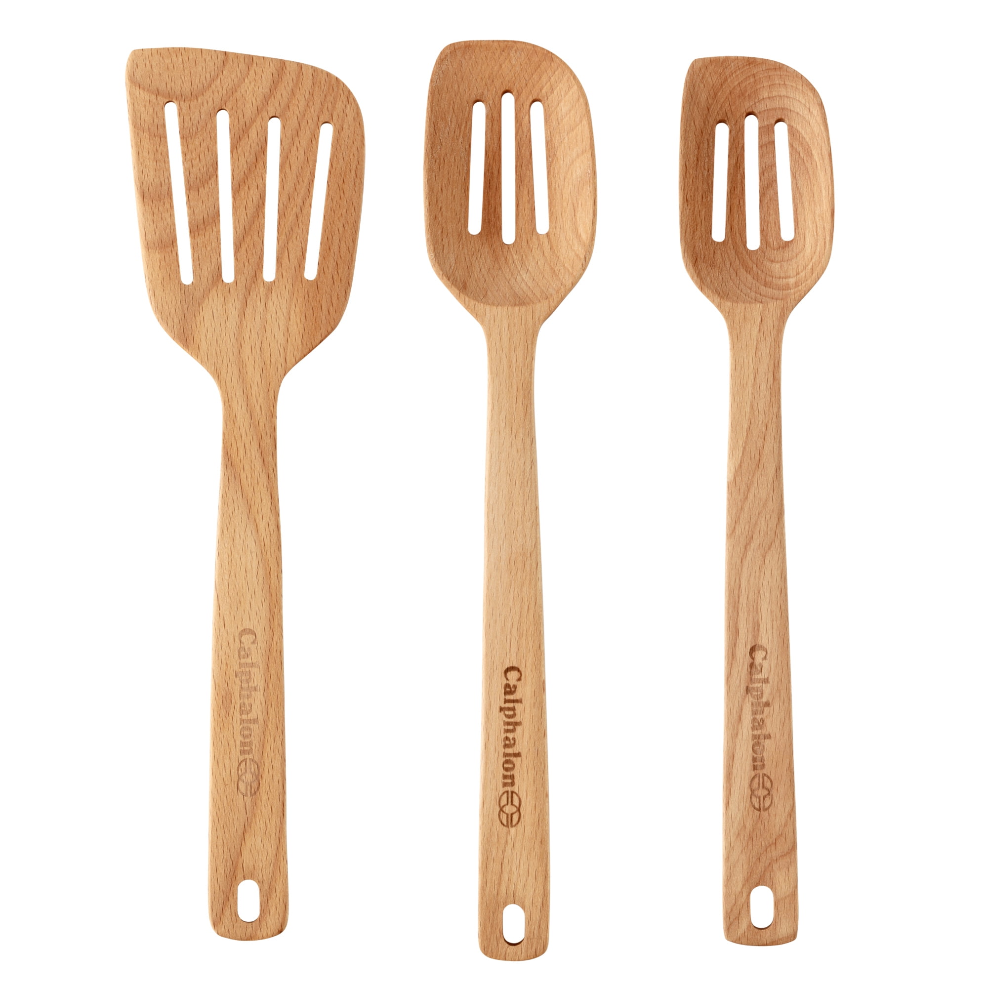 Calphalon 2 Piece Wooden Kitchen Utensil Set Wood Carved Spoon & Spatula New