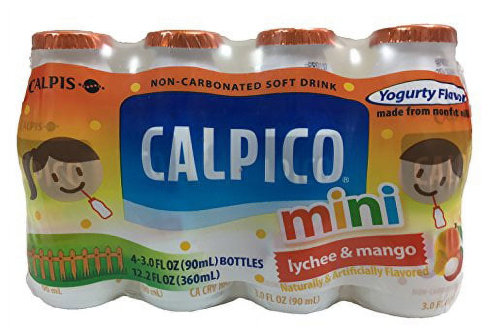 Calpico Mini NonCarbonated Soft Drink Yogurt Flavor 4 Individual Bottles Per Pack (Lychee&Mango