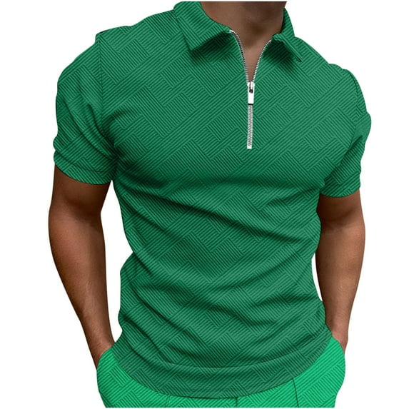 Calssic Fit Polos Shirts for Men,Spring Summer Solid Color Collared Short Sleeve Shirt Men Casual Business High Stretch Tops with Quarter Zipper