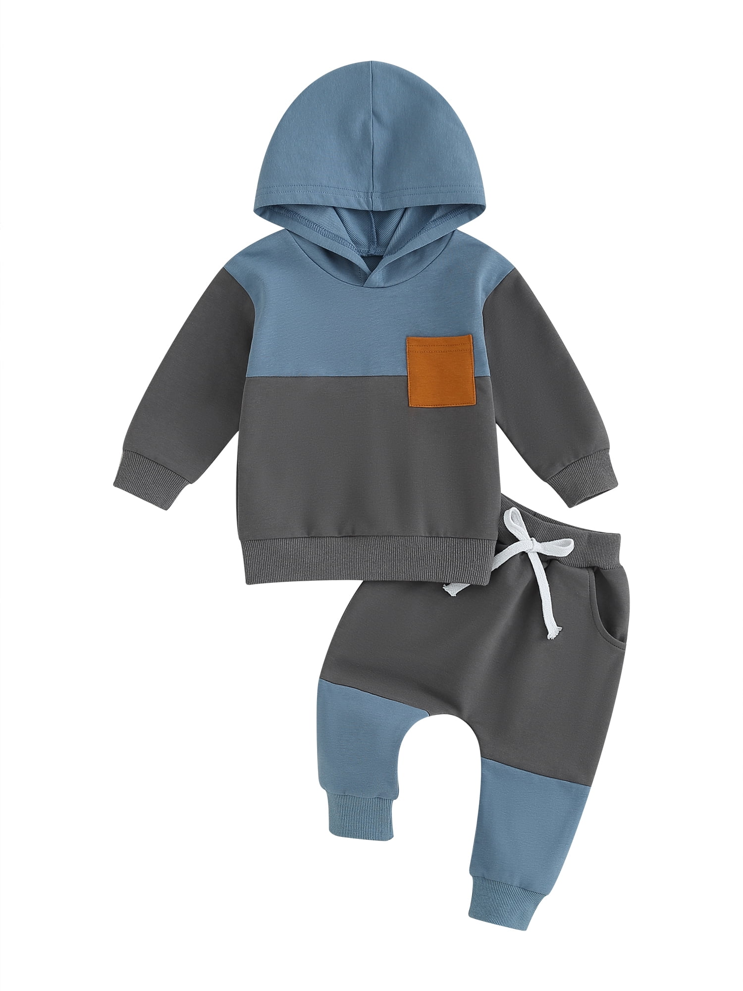Calsunbaby Baby Boys Pants Set, Long Sleeve Hooded Contrast Color