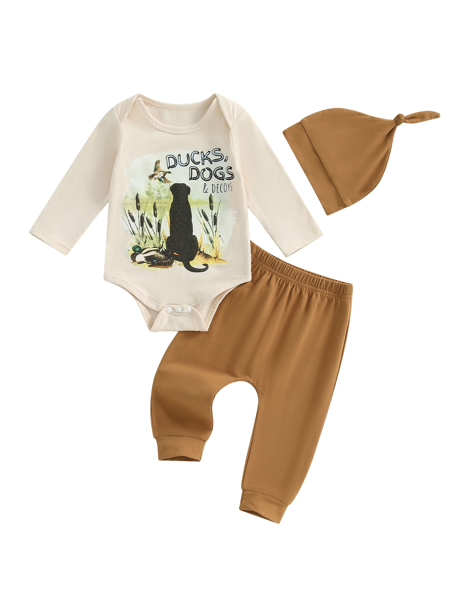 Calsunbaby Baby Boys Set Dog Duck Print Long Sleeve Romper Trousers Hat
