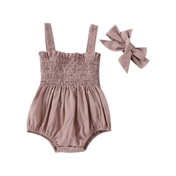 Calsunbaby Infant Baby Girls Summer Elastic Jumpsuit Outfit Solid Color Ruched Casual Sleeveless Suspender Rompers Pink 0-3 Months