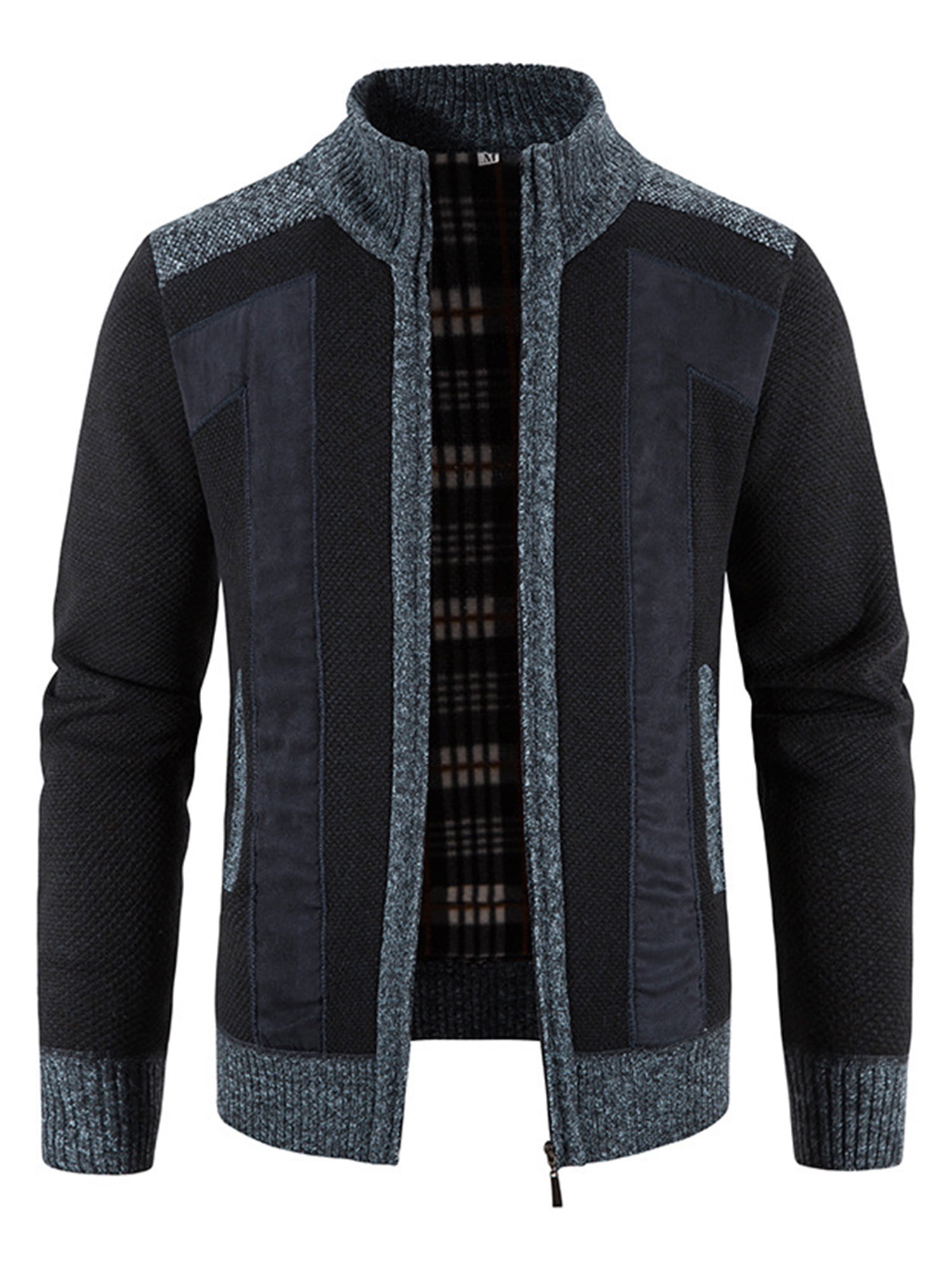 Calsunbaby Long Sleeve Men's Knitted Jacket with Contrast Color Zipup