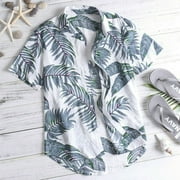 Calsunbaby Mens Hawaiian Short Sleeve Shirt Summer Casual Beach Tops Gray 3XL