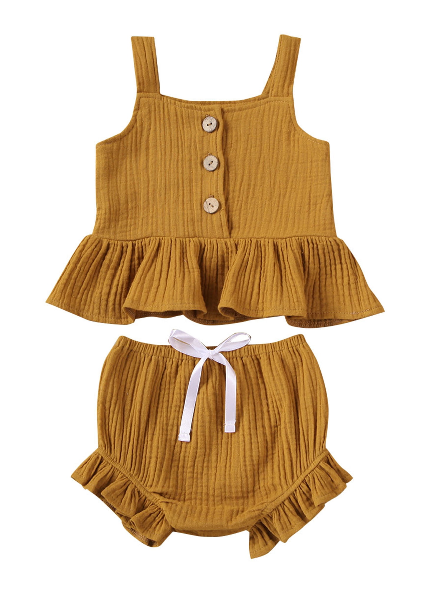 Calsunbaby Newborn Baby Girl Summer Clothes Suit Button Hem Top Vest