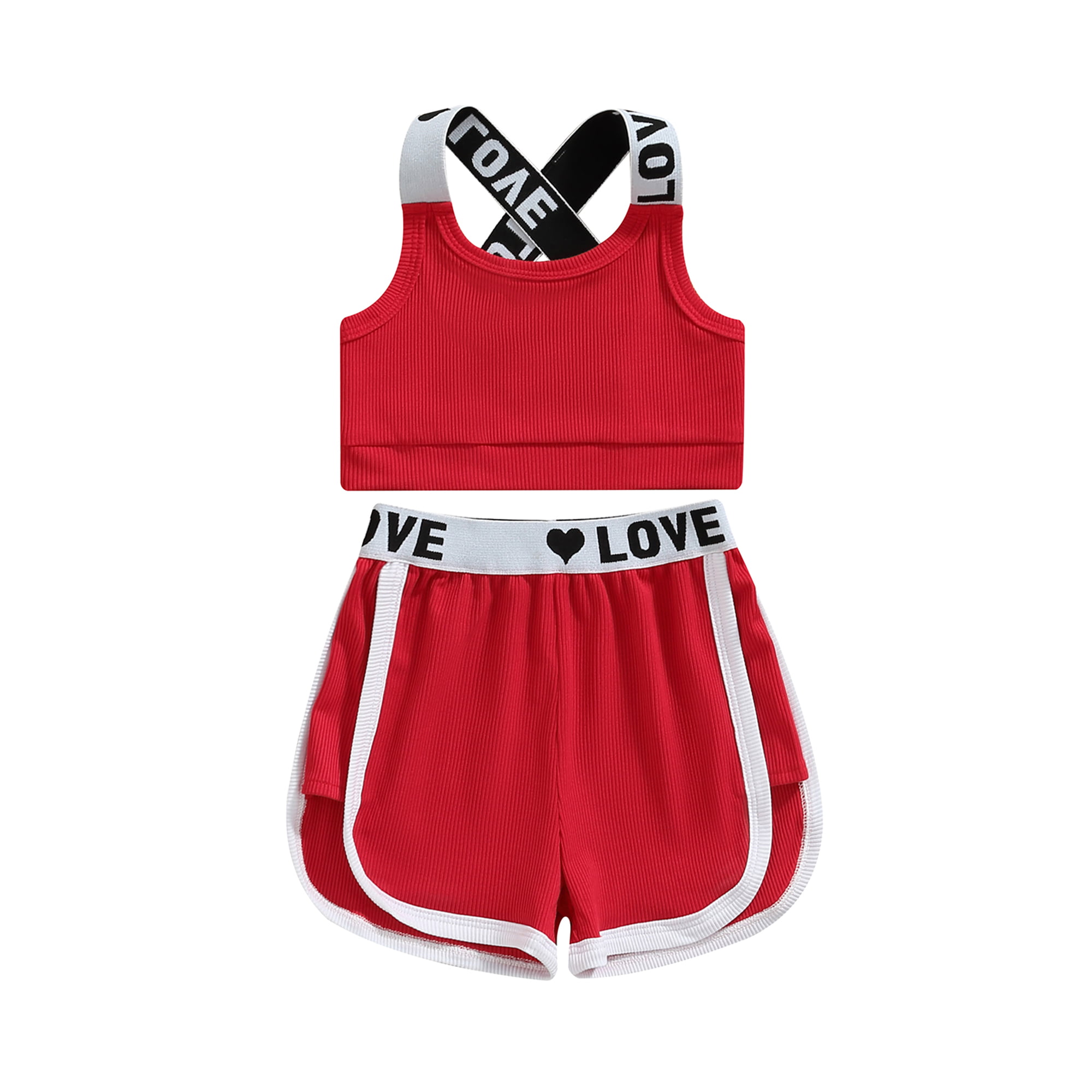 Calsunbaby Newborn Baby Kids Girls Shorts Set Letters Print Back Cross Vest  Shorts Summer Outfits Red 4-5 Years