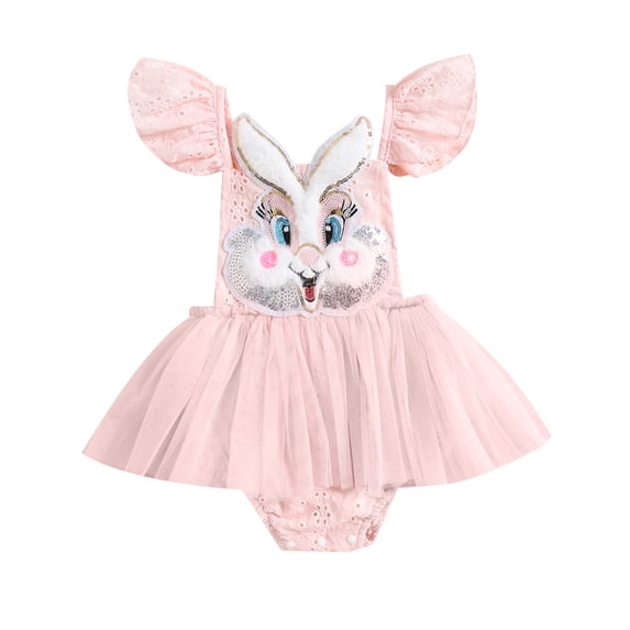 Calsunbaby Newborn Infant Baby Girls Easter Romper Dress Bunny Embroidery Bodysuit Summer One-Piece Clothes Pink 18-24 Months