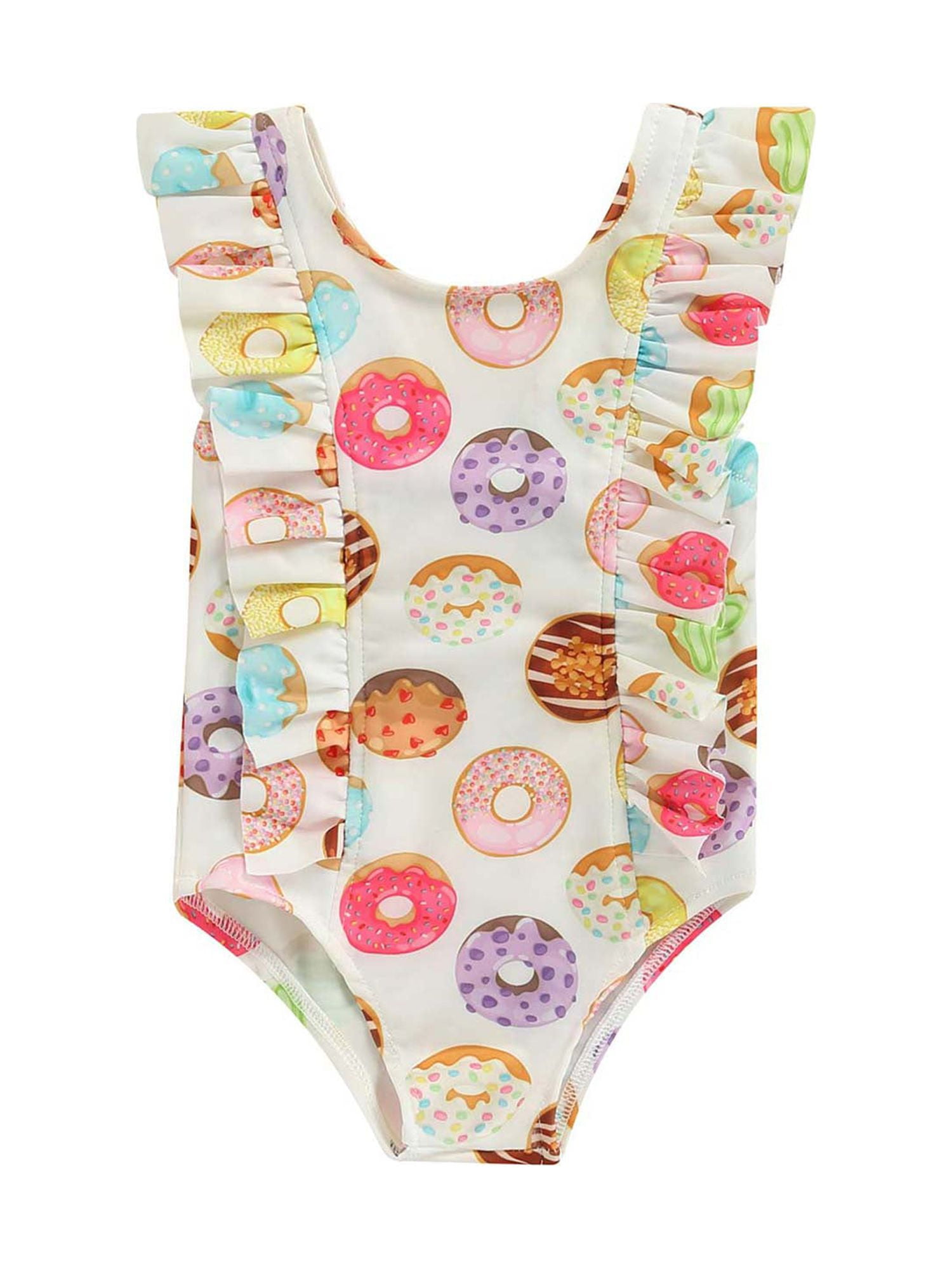 Calsunbaby Toddler Baby Girls One Piece Swimsuit Sleeveless Donut/Leopard Print Swimwear Pink