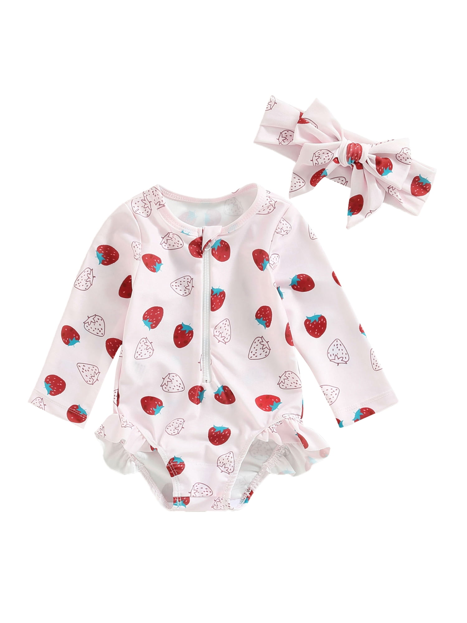 Calsunbaby Toddler Baby Girls Swimsuits Strawberry Print Zipper