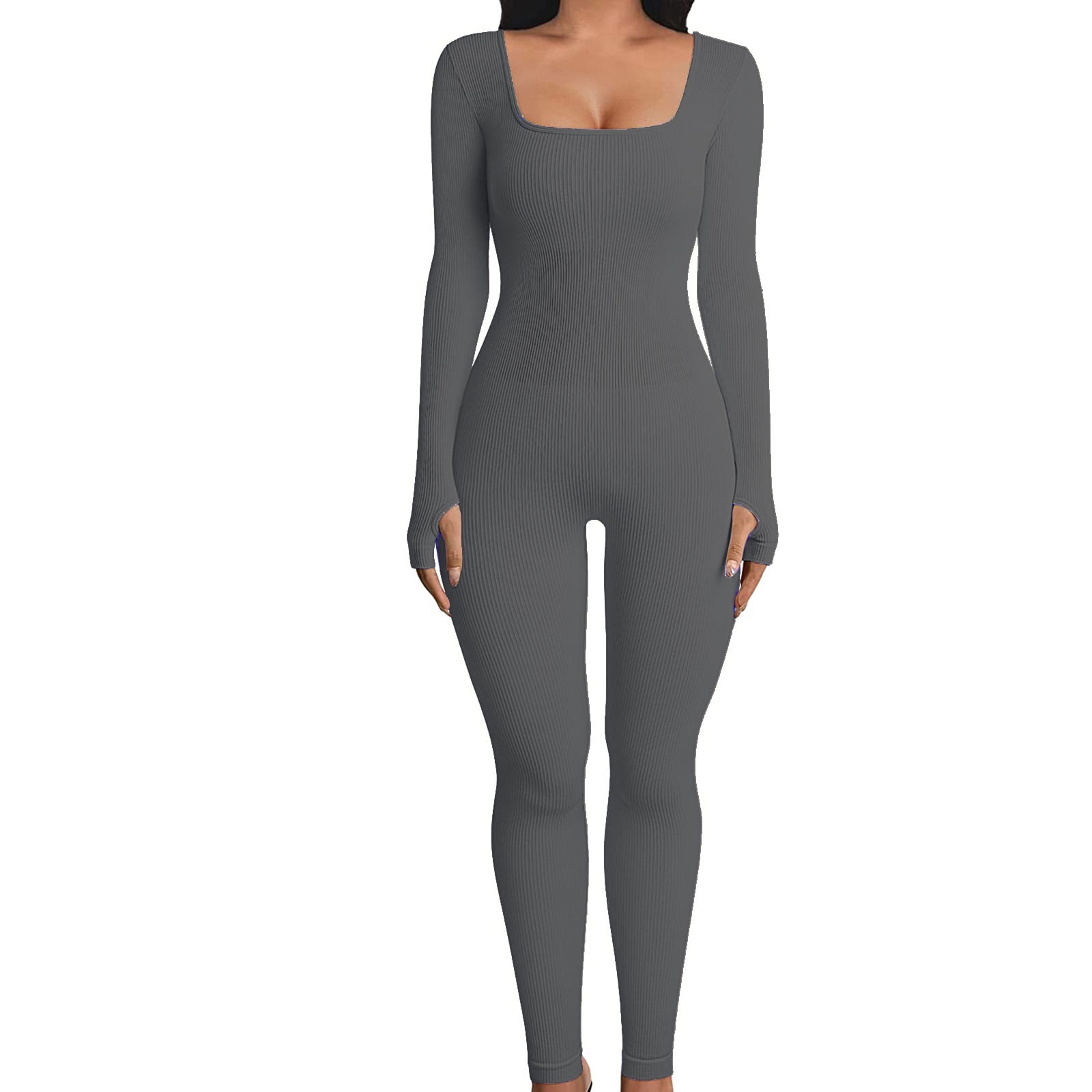 ANNYA seamless shapewear long sleeve jumpsuit unitard GREY – The Label by  Cezara